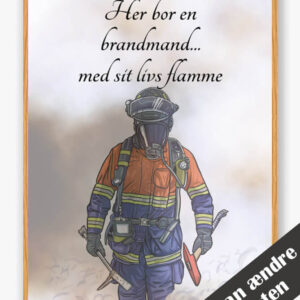 Her bor en brandmand... (orange/blå) - plakat