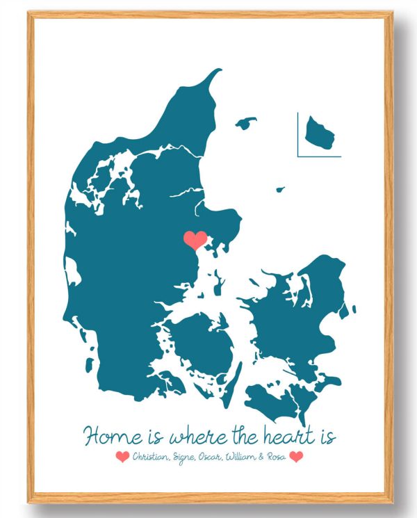 Personligt Danmarkskort plakat - blå