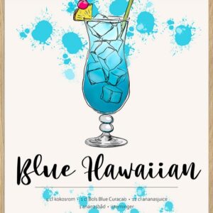 Plakat med Blue Hawaiian drink opskrift