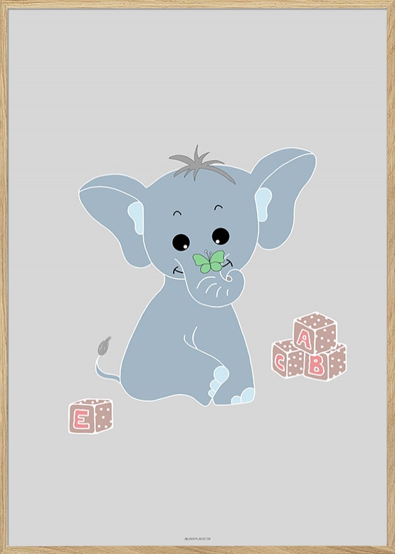 Plakat med elefant og legeklodser
