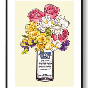 Blomster i vodkaflaske - plakat (gul)