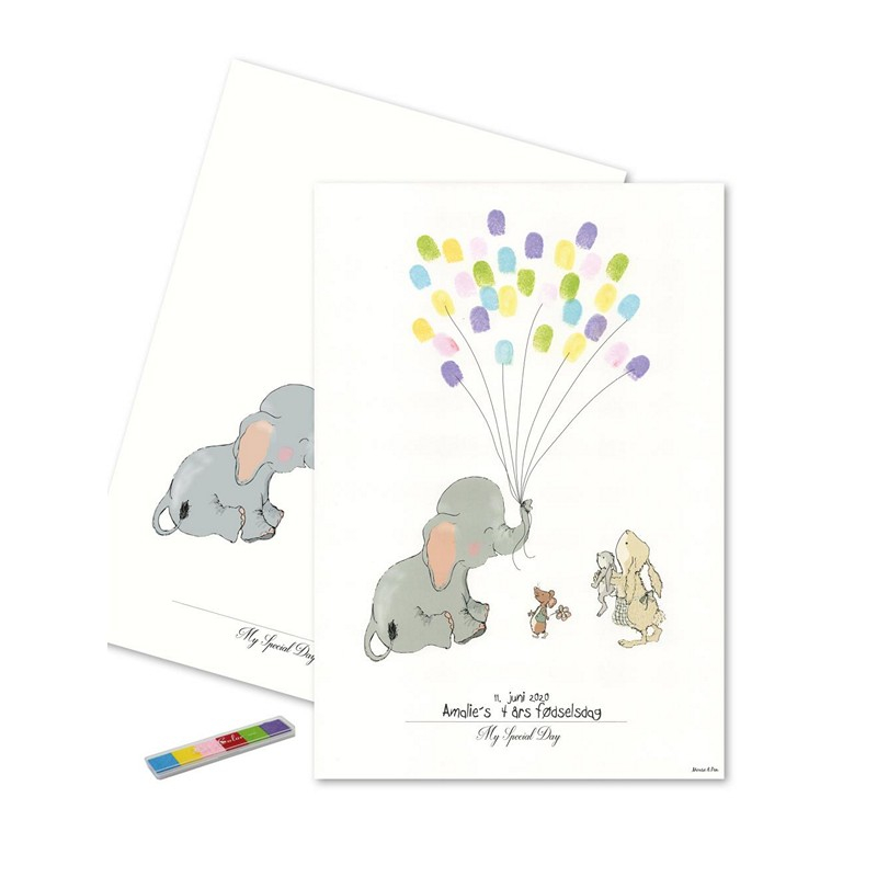 Elefant Fingeraftryk Plakat Pastelfarver