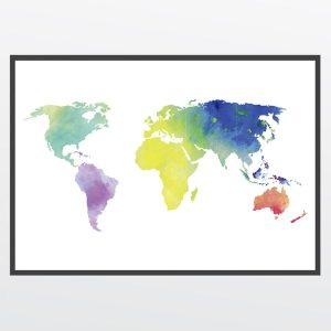 Vandfarver verdenskort plakat — 70 x 100 cm