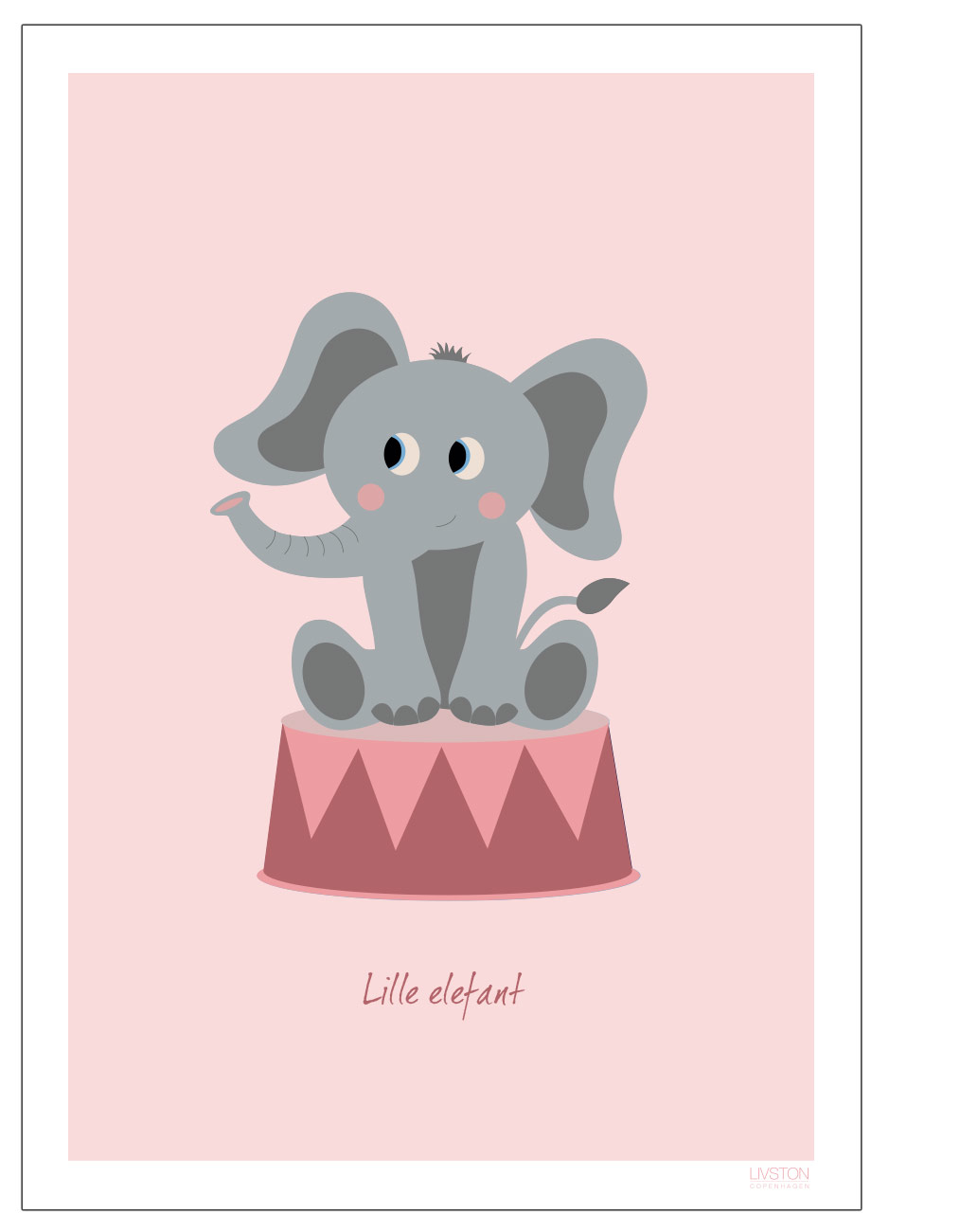 Børneplakat med elefant i cirkus (Lyserød). Børneplakat. 50 x 70 cm.