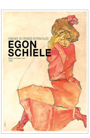 Egon Schiele. Kniende in orange-rotem Kleid A0 (84 x 118,8 cm.)
