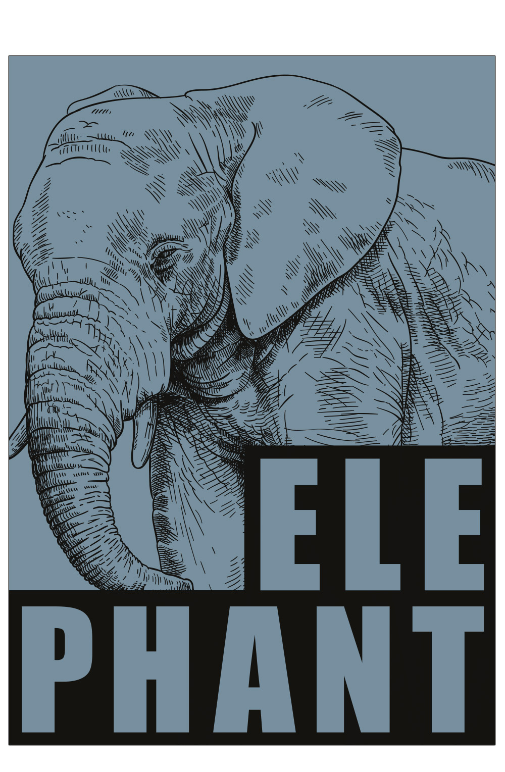 Elefant / Elephant - blå. Sebastian Klein A3 (29,7x42 cm)