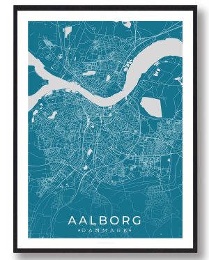 Aalborg plakat - blå (Størrelse: L - 50x70cm (B2))
