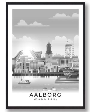 Aalborg plakat med hvid kant - sort (Størrelse: L - 50x70cm (B2))