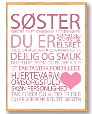 Årets Søster plakat - lyserød (Størrelse: M - 30x40cm)