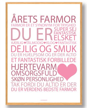 Årets farmor plakat - lyserød (Størrelse: M - 30x40cm)