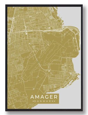 Amager plakat - gul (Størrelse: M - 30x40cm)