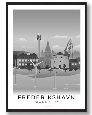 Frederikshavn plakat med hvid kant - sort (Størrelse: M - 30x40cm)