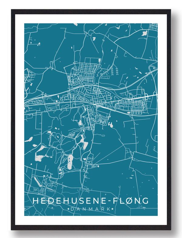 Hedehusene-Fløng plakat - blå (Størrelse: L - 50x70cm (B2))
