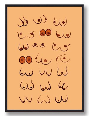 Forskellige bryster - Line art orange plakat (Størrelse: M - 30x40cm)