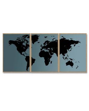 Verdenskortet blå/sort - 3 delt kort (Størrelse: L - 50x70cm (B2))