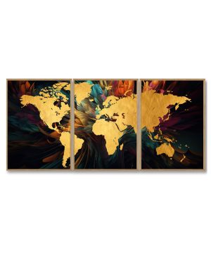 Verdenskortet farverig baggrund - 3 delt kort (Størrelse: L - 50x70cm (B2))