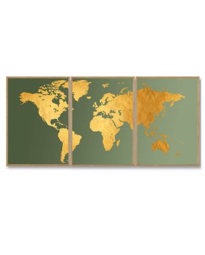 Verdenskortet grøn - 3 delt kort (Størrelse: S - 21x29,7cm (A4))