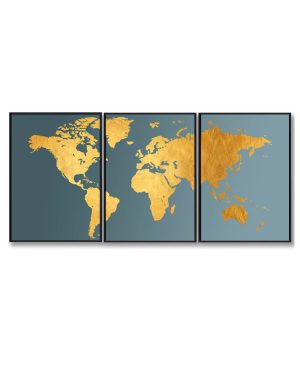 Verdenskortet lyseblå - 3 delt kort (Størrelse: L - 50x70cm (B2))