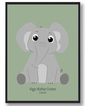 Elefant navneplakat (Størrelse: L - 50x70cm (B2))